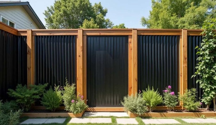 Black/Black Corrugated Metal Panels for Fencing | Fraser Valley Metal